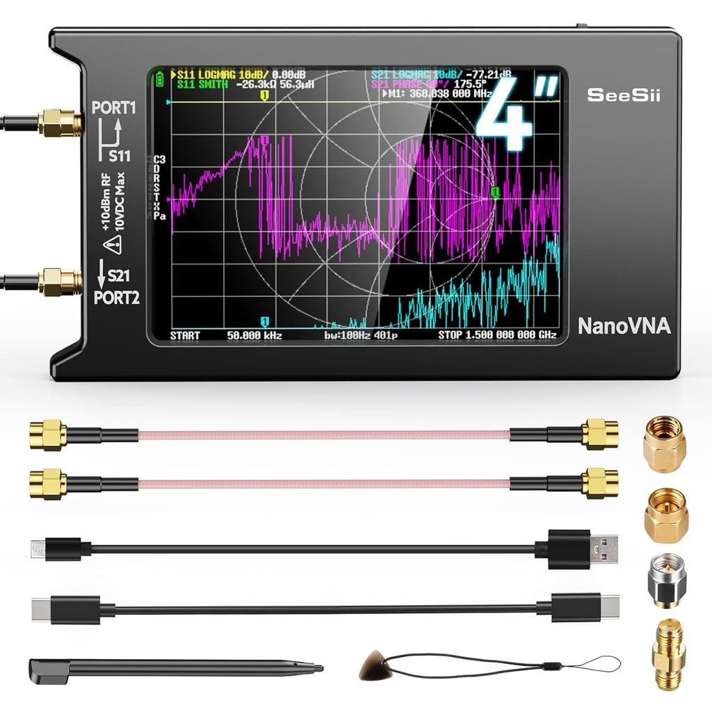 SEESII อัพเกรด NanoVNA-H4 Vector Network Analyzer, ล่าสุด V4.4 9KHz-1.5GHz HF VHF UHF 4" หน้าจอสัมผั