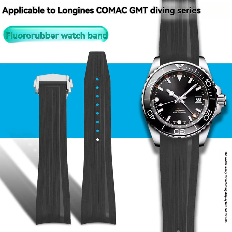 20 มม.21 มม.Fluorine ยางนาฬิกาสําหรับ Longines Conquest GMT L3.790 L3.890 41 มม.43 มม.ปลายโค้งสายกัน