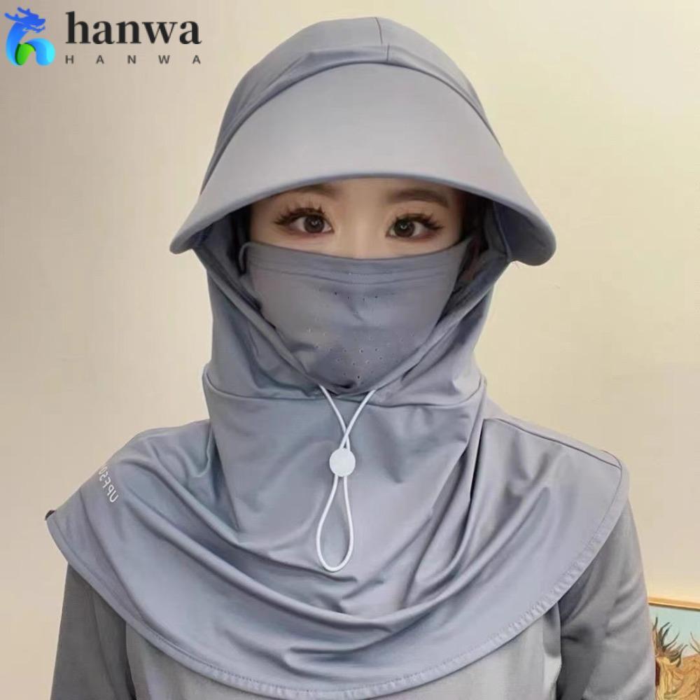 Hanwa หมวกปีกกว้าง UPF50+ ผ้าไหมน้ำแข็ง มีผ้าคลุมไหล่ ระบายอากาศ กันแดด