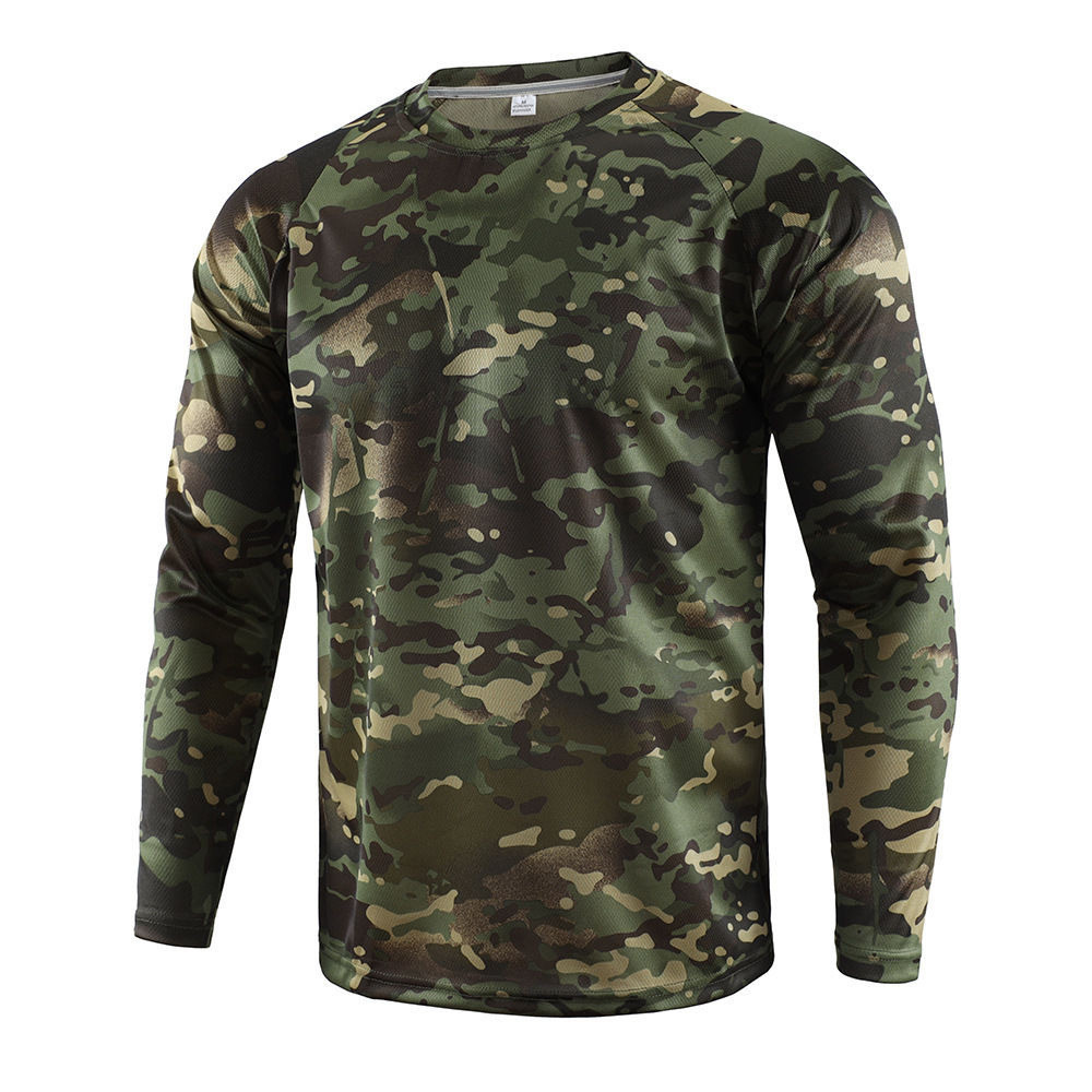 เสื้อยืดแขนยาวผู้ชาย ลายพรางแห้งเร็ว สำหรับการเล่นกีฬาและการผจญภัยกลางแจ้ง