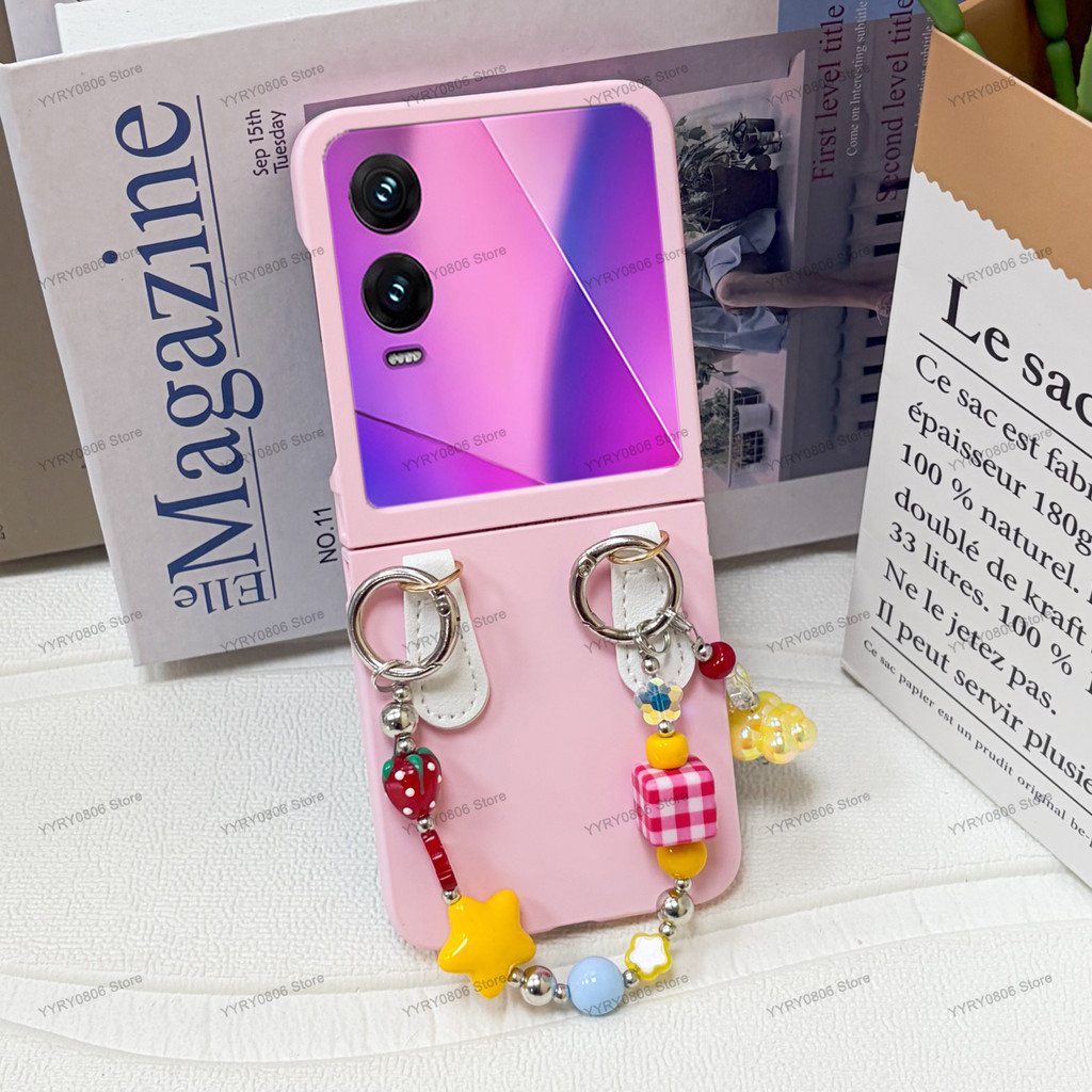 น่ารักสีชมพูหวานเคสโทรศัพท์พร้อม Cloud Star สร้อยข้อมือสําหรับ Infinix Zero Flip Tecno Phantom V Fli