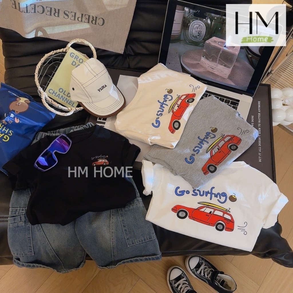 เสื้อยืดคอกลมเด็ก เสื้อยืดเด็กลายรถสีสด สไตล์เกาหลี แมทช์ง่าย ใส่สบาย
