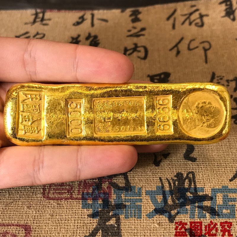 HELLO~~ คอลเลกชันโบราณสาธารณรัฐจีน Vault Yuan Datou Solid 9999 ทองคําแท่งหนาวัตถุเก่า Rare Gold Nugg