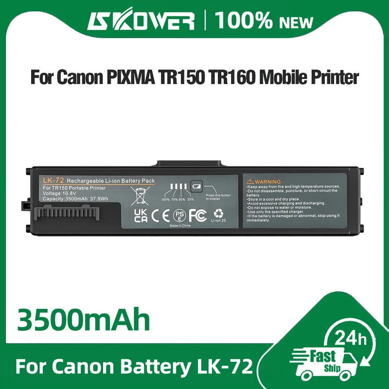 แบตเตอรี่ LK-72 ความจุ 3500mAh สำหรับเครื่องพิมพ์ไร้สายแบบพกพา Canon PIXMA TR160 TR150 พร้อมชุดฝาครอ