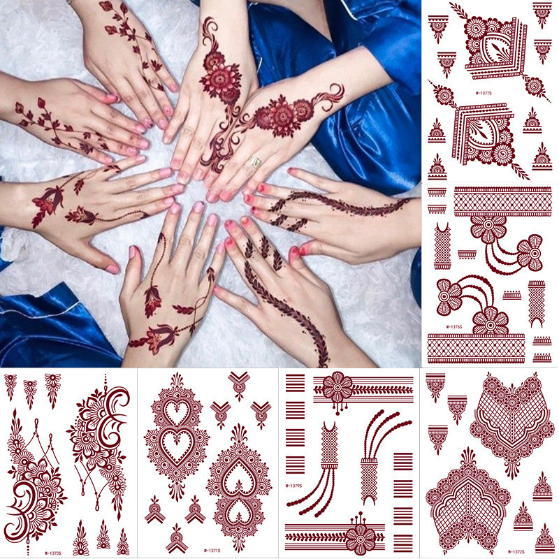 Brown lace tattoo sticker waterproof henna tattoo Wedding Temporary Tattoo Set Henna