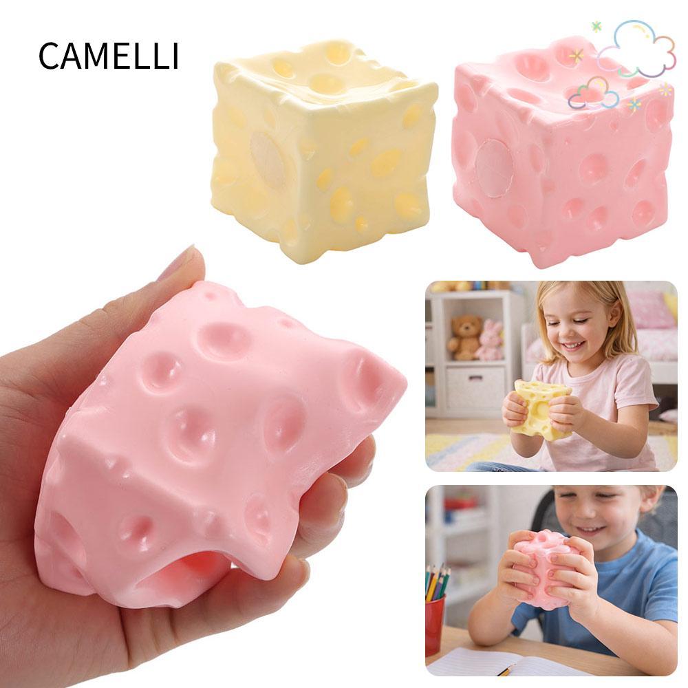 CAMELLI Cheese Squeeze Fidget Toy, Anti-Stress Non-Bounce Jumbo Cheese Cube Stress Ball, Shapeable S