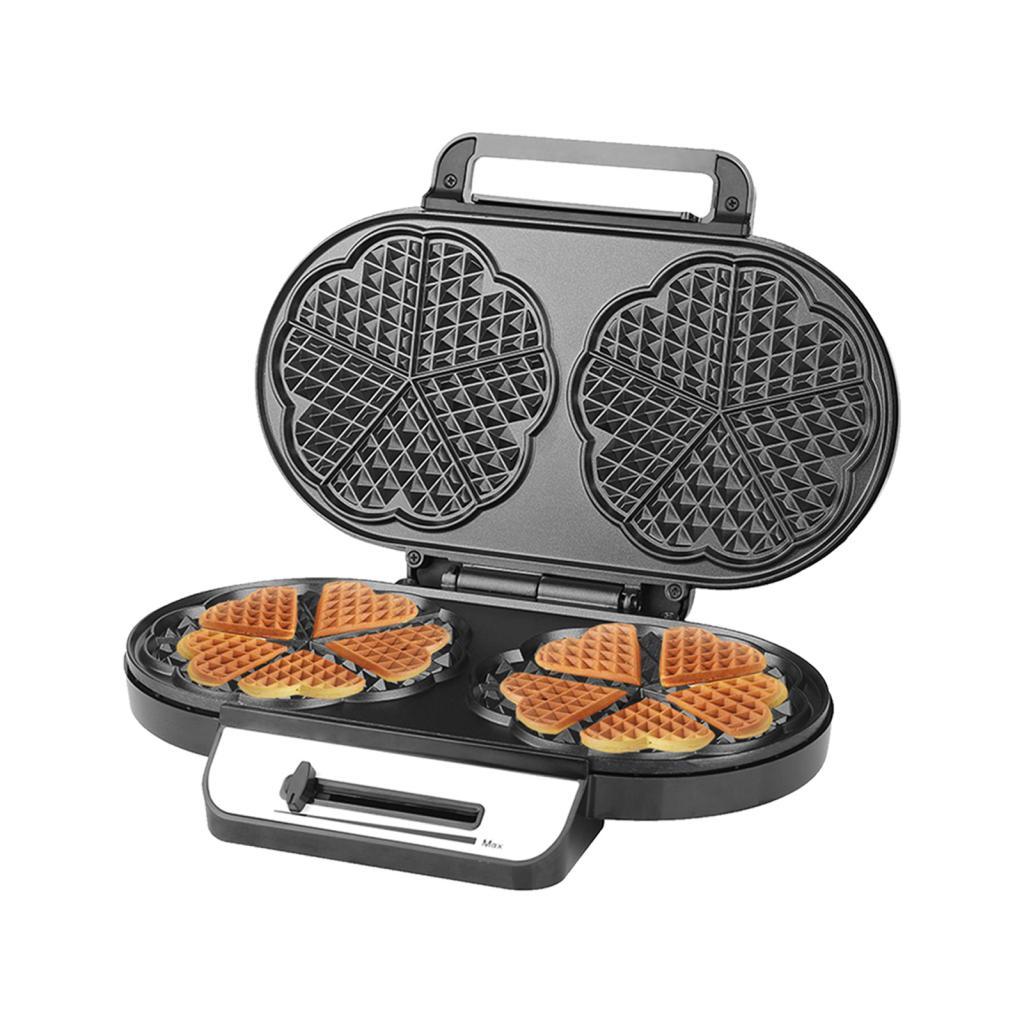 Zhenl Waffle Iron 1200 W สําหรับวาฟเฟิลหัวใจคู่พร้อมแผ่นควบคุมอุณหภูมิต่อเนื่องเคลือบไม่ติด