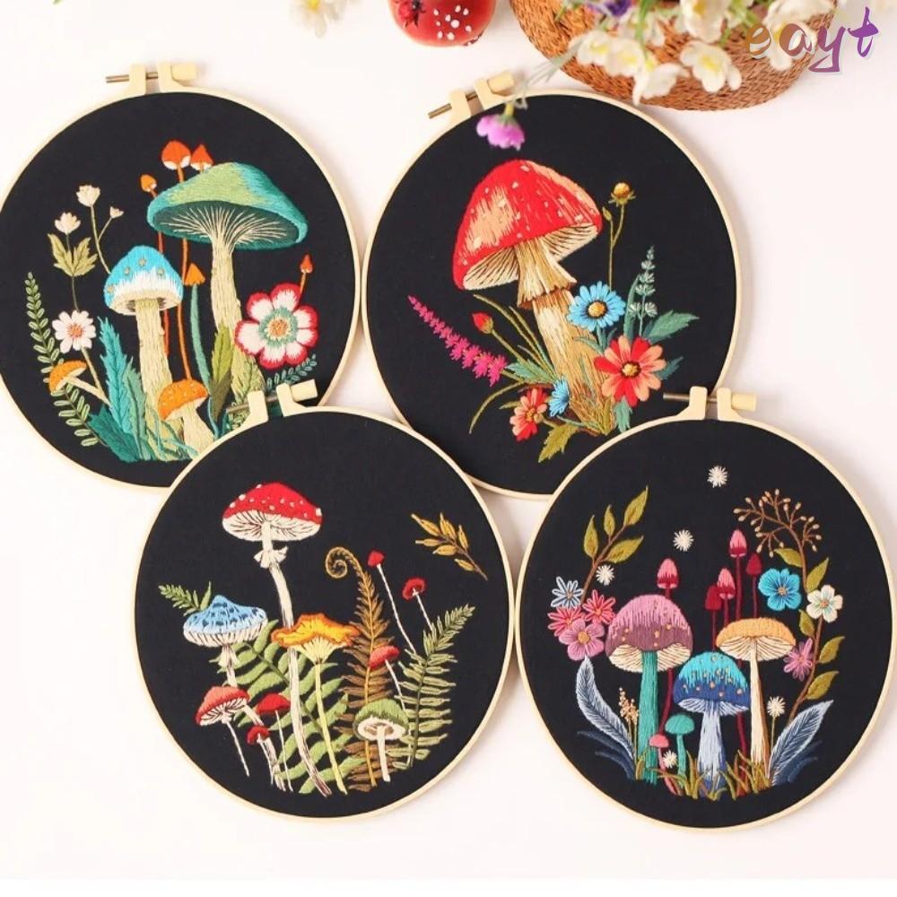 EAYT ชุดฝึกปักลายผ้าดํา DIY ลายเห็ด ชุดปักลาย Artcraft Handmade Punch เข็ม ชุดโครงการ