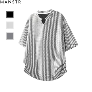 เสื้อยืดลายทางสำหรับผู้ชาย สไตล์ย้อนยุคอเมริกัน ทรงหลวมๆ ระบายอากาศได้ดี เหมาะสำหรับหน้าร้อน มีไซต์จาก M ถึง 3XL