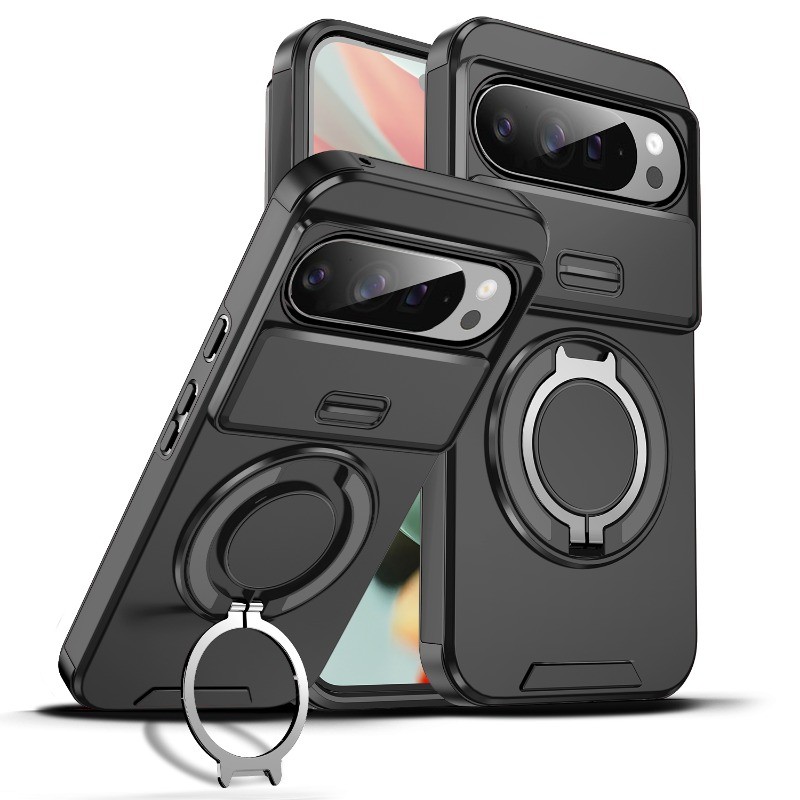 สําหรับ Google Pixel 10 9 Pro XL Pixel 10A 9A Pixel 10Pro XL สไลด์กล้องเลนส์ป้องกันแหวนขาตั้งแม่เหล็กเคสโทรศัพท์เกราะกันกระแทกปกแข็งซิลิโคน