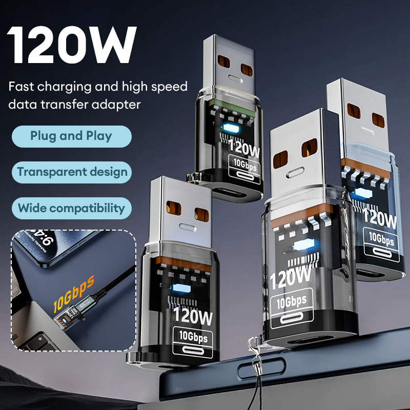 ตัวแปลง USB เป็น Type-C รองรับการชาร์จเร็ว 120W และการถ่ายโอนข้อมูลความเร็วสูง อะแดปเตอร์ Type-C เป็น USB