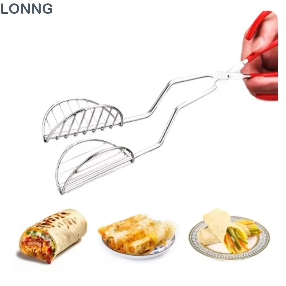 LONNG Taco Shell Tong,ผู้ถือตอร์ติญ่าสแตนเลสอเนกประสงค์,แบบพกพาU-ShapedกดShell Makerแหนบสําหรับโฮมเม