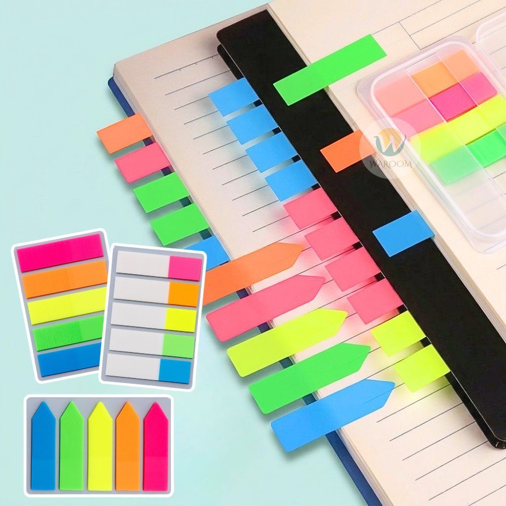 Index Sticker สติกเกอร์โน๊ต สีไฮไลท์ แบบพลาสติก ( Set 5 สี / สีละ 20 แผ่น ) ติดขั้นหน้ากระดาษ สีสันสดใส ไม่บังตัวอักษร