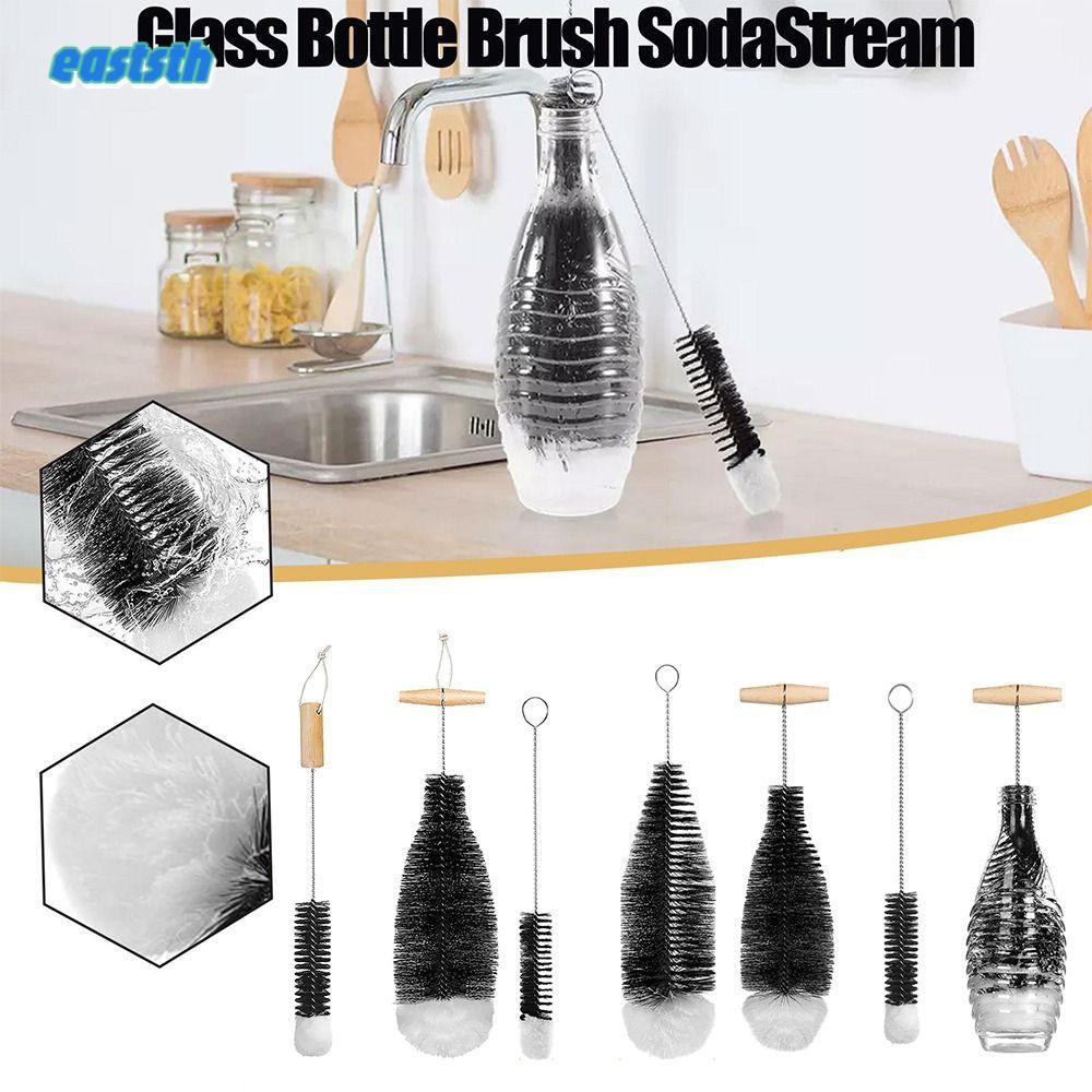 EASTSTH Soda Stream ขวดแปรงเครื่องดื่มคุณภาพสูง Wineglass ขวดถ้วยกําจัดฝุ่นพร้อมที่จับ Beechwood