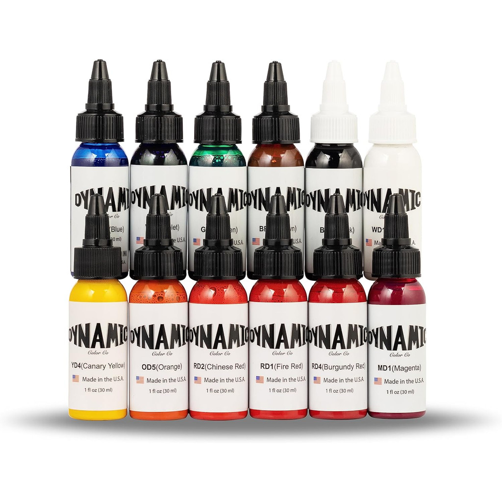 12 ขวด Professional Tattoo Pigment | Dynamic Color Ink - 1 oz (30ml) OG Color Set