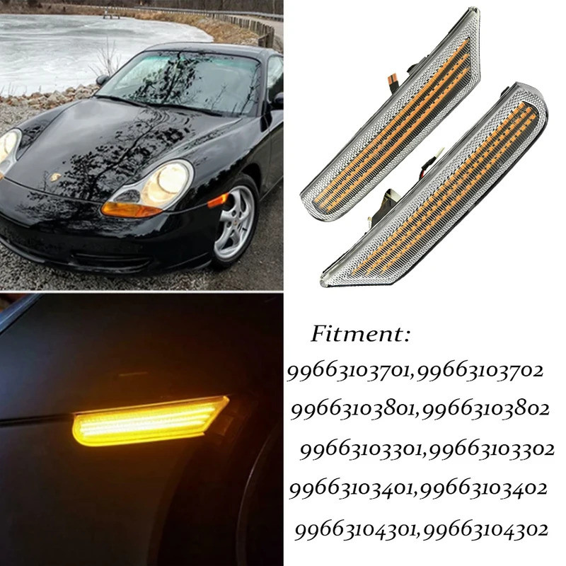 LED ด้านข้างไฟเลี้ยวไฟสัญญาณ 1996-2004 สําหรับ Porsche 996 GT2/GT3 2x รถด้านข้าง MARKER ลําดับไฟเลี้