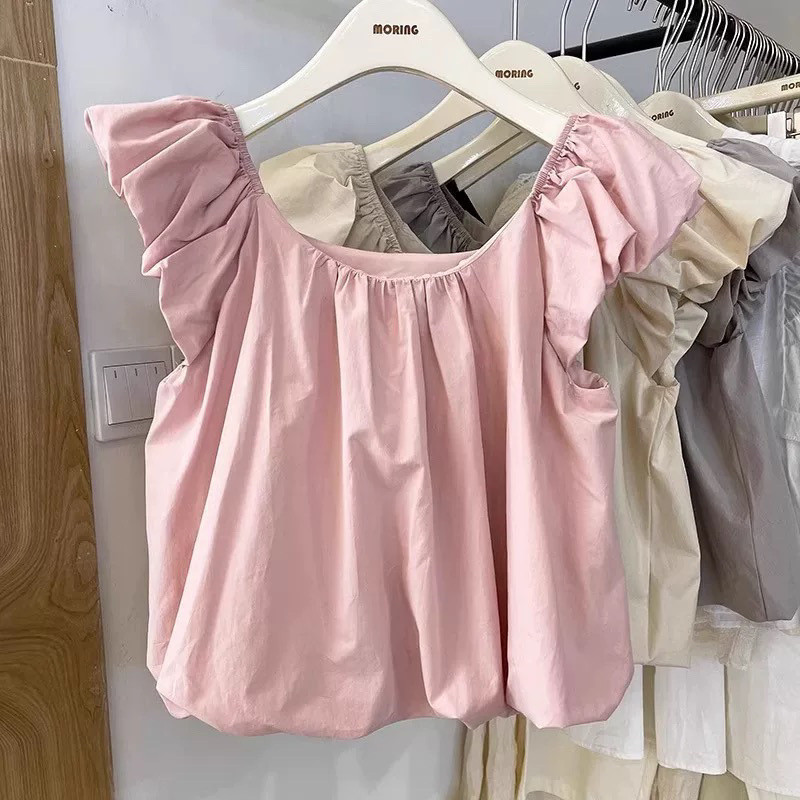 เสื้อเชิ้ตแขนพัฟปิดไหล่ สไตล์เกาหลี