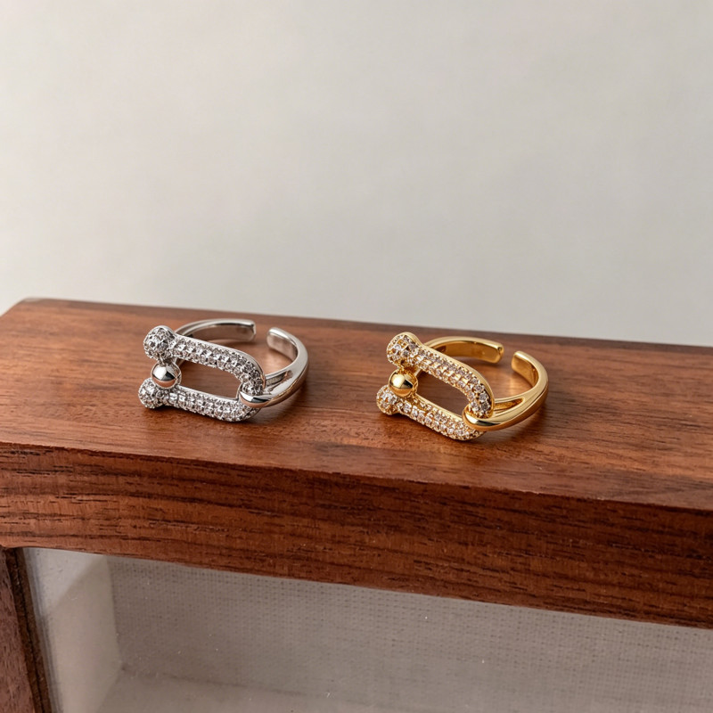 แหวนMinimalistChainLinkทรงU-ShapedประกายZircon