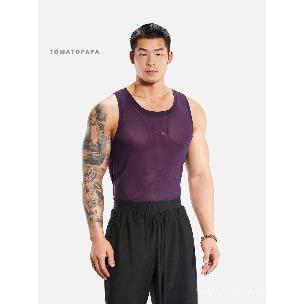 กิ่งเสื้อยืด TOMATOPAPA สำหรับผู้ชาย ทำจากเนื้อผ้าโปร่ง breathability สูง เหมาะสำหรับการออกกำลังกายและสวมใส่ในวันหยุด