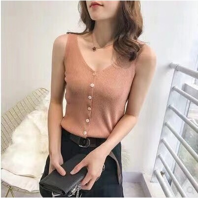 เสื้อกั๊กสลิงสไตล์เกาหลีใหม่ แบบเซ็กซี่ V คอSlimmer แขนกุด.Bottoming สำหรับผู้หญิง กํามะหยี่ Mink ฉี