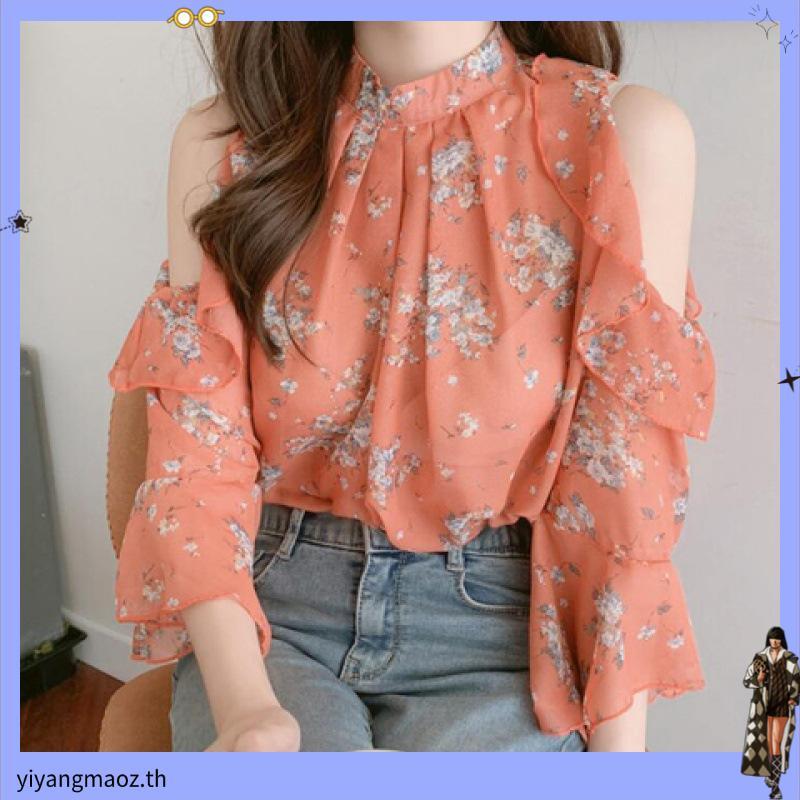 เสื้อเชิ้ตแขนสั้น ผ้าชีฟอง ลายดอกไม้ สไตล์ฝรั่งเศส แฟชั่นฤดูร้อน สําหรับผู้หญิง ราคา ถูกที่สุด ดีลบีเคเค แกลเลอรีภาพที่ 3