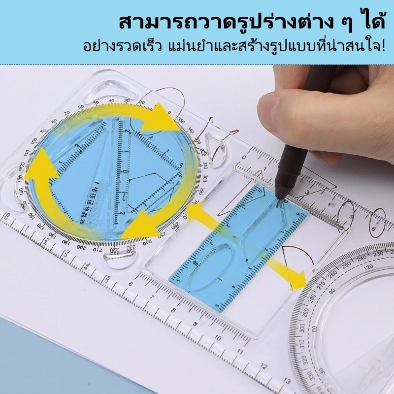 พร้อมส่งจากไทย ไม้บรรทัดเรขาคณิต อเนกประสงค์ ไม้บรรทัดกิจกรรมโรงเรียนประถม และมัธยม ไม้บรรทัดวัดสเกลหมุนได้