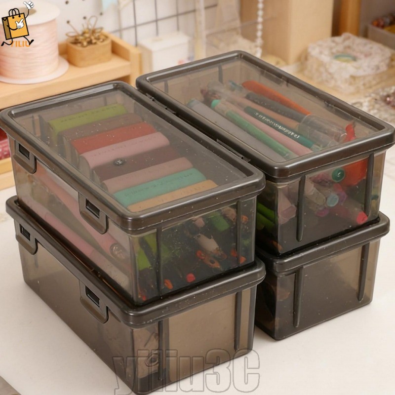 [Prim] กล่องดินสอโปร่งแสง 4-1Pc - กล่องเก็บของกันฝุ่น - ภาชนะจิปาถะตั้งโต๊ะ - ความจุขนาดใหญ่ วางซ้อนกันได้ - Flip Organizer Box - อุปกรณ์เครื่องเขียน - ที่ใส่ปากกา