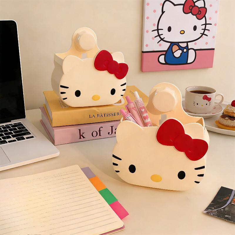 กล่องเก็บของลายแมวน่ารัก ที่แขวนแปรงสีฟันแบบมีกาวในตัว ชั้นวางติดผนัง อุปกรณ์จัดเก็บในบ้าน