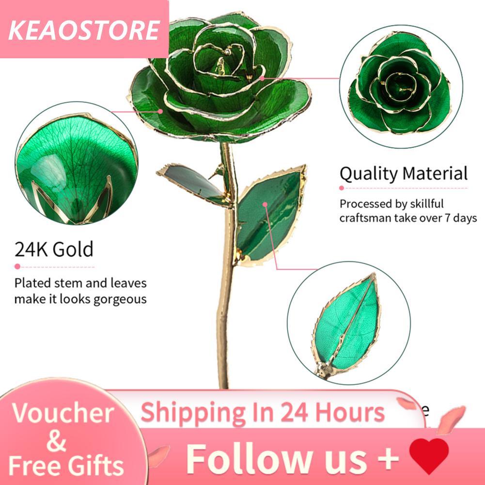 Keaostore-th Keaostore-th ZJchao Love Forever Long Stem 24K Gold Foil Trim Red Rose Flower Best Gift