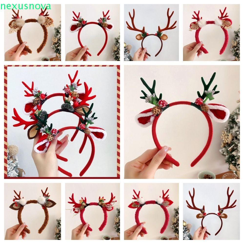 NEXUSNOVA ที่คาดผม Elk Hair Hoop Antlers สไตล์แอนเตลcer สำหรับการแต่งตัวคริสต์มาสน่ารัก
