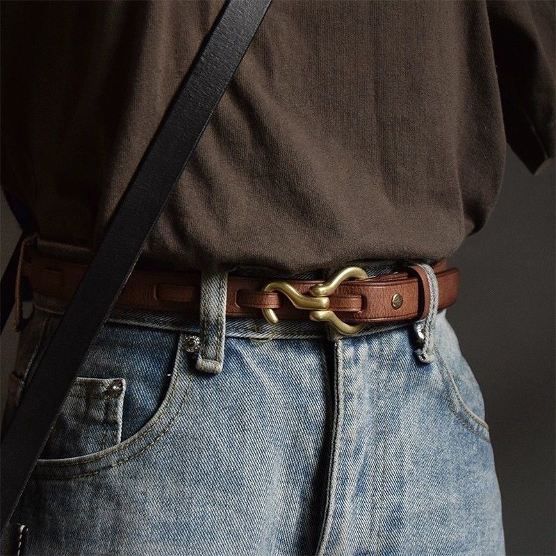 American Retro Copper Hook Buckle Belt Denim Simple Unique Niche Simple Trend Belt Unisex All-Match