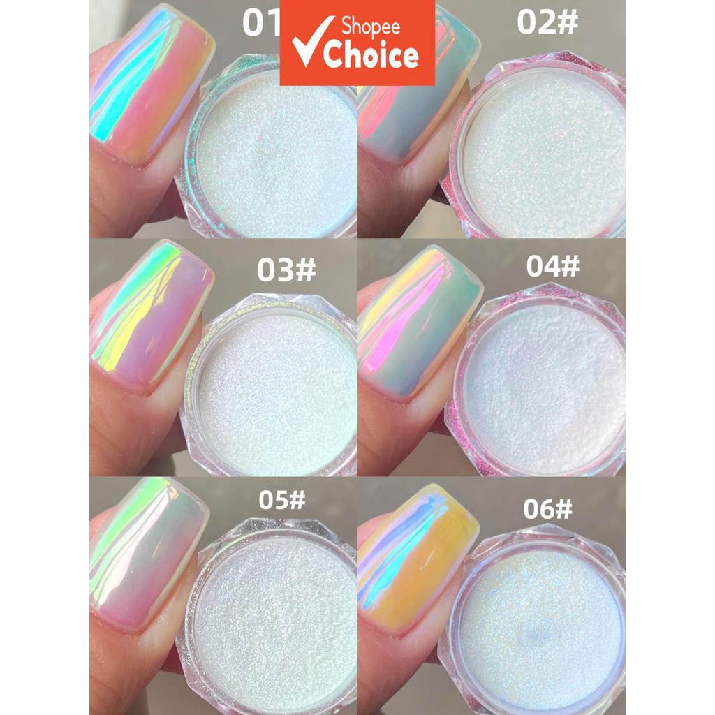 Chameleon Pearl Powder - 6 สีโฮโลแกรม, เหมาะสําหรับแฟชั่น DIY Nail Art 1/6 ชิ้น/เซ็ต