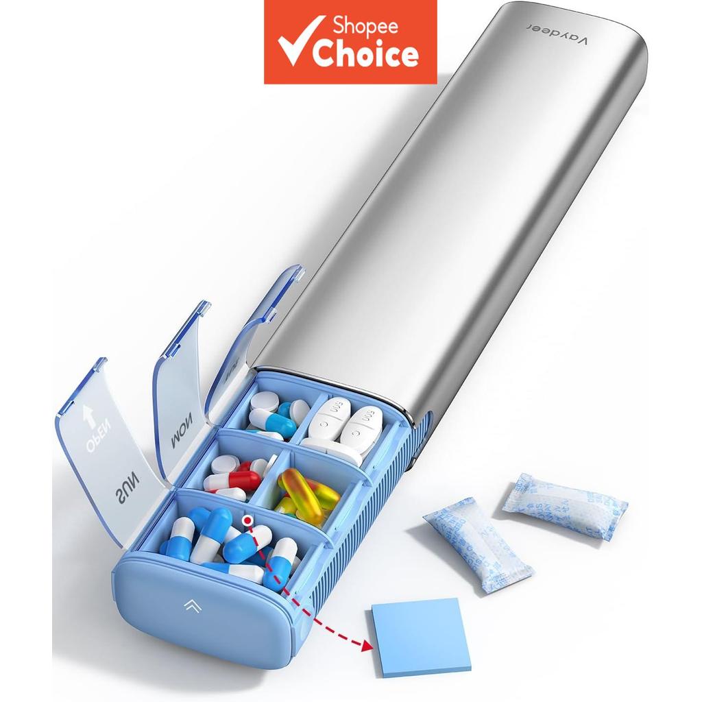 Vaydeer โลหะรายสัปดาห์กล่องยา Organizer Airtight Moisture Proof Travel กล่องยาที่มีสารดูดความชื้นความจุขนาดใหญ่กล่องเก็บวิตามิน