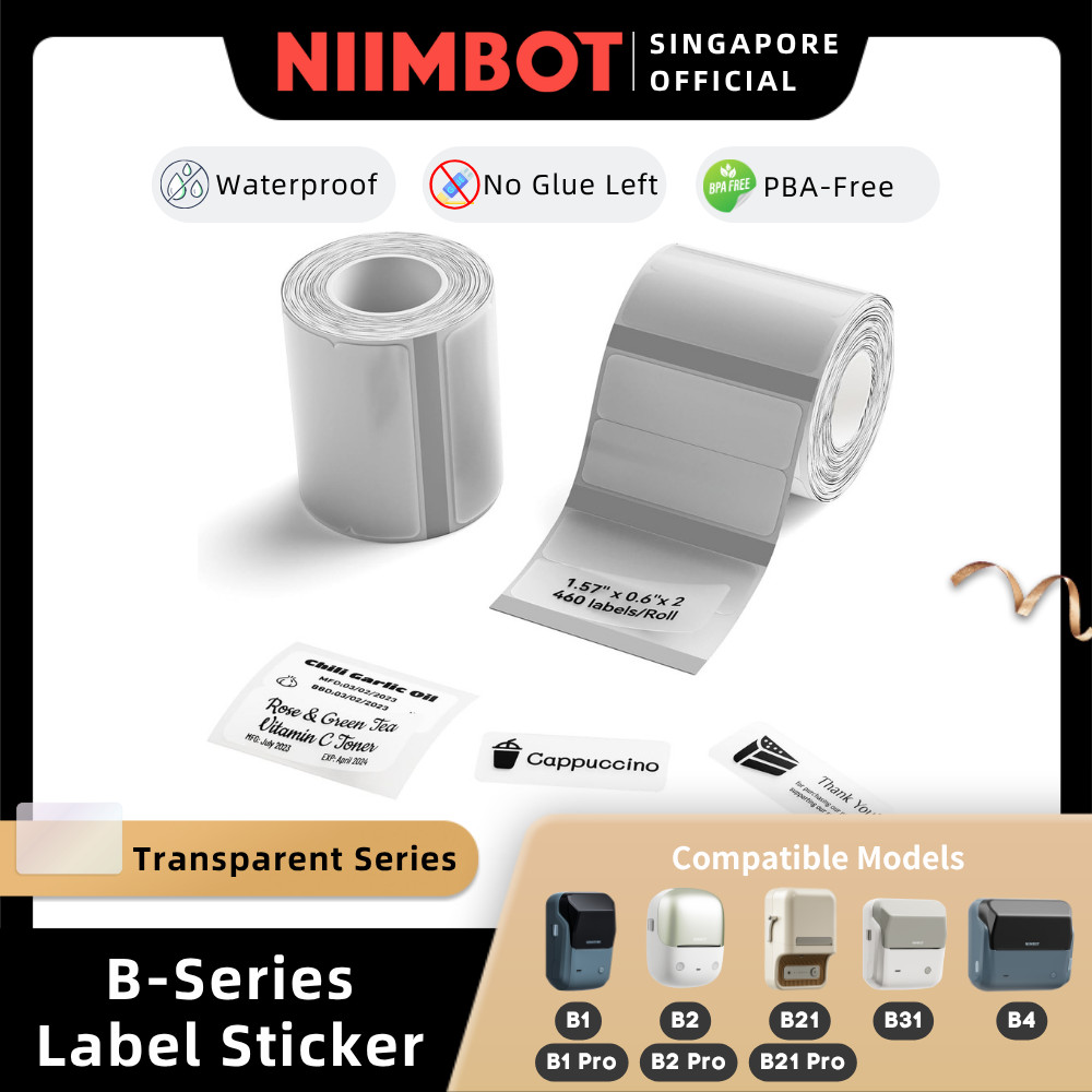 NIIMBOT สติกเกอร์ฉลากโปร่งใสสําหรับ B1 B2 B21 B1 Pro B2 Pro B21 Pro B3S B31 B4 ความร้อนใสกันน้ําชื่อ