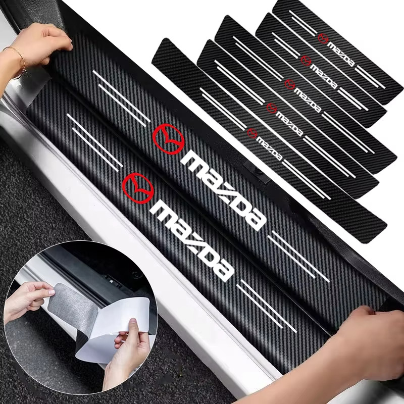 คาร์บอนไฟเบอร์สติกเกอร์ป้องกันสําหรับประตูรถ sill ด้านข้าง anti step กันชนสําหรับ Mazda 3 6 CX5 2 CX3 CX9 MX5 RX8 Axela Demio Atenz