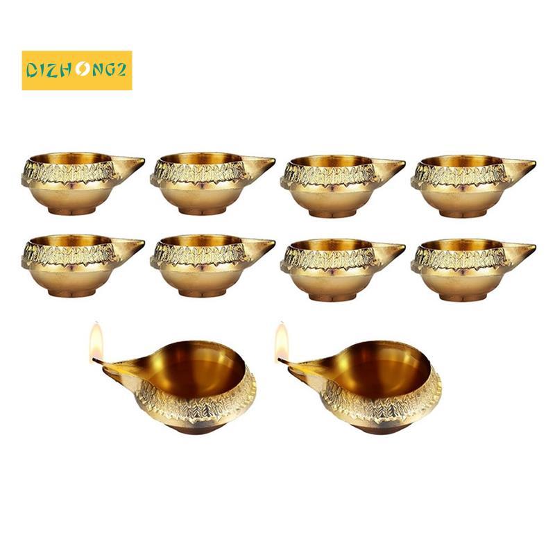 [dizhong2]โลหะผสมโลหะKuber Diya 10 ชิ้นสําหรับDiwaliตกแต่งน้ํามันโคมไฟแบบดั้งเดิมสําหรับDiwali Diya 
