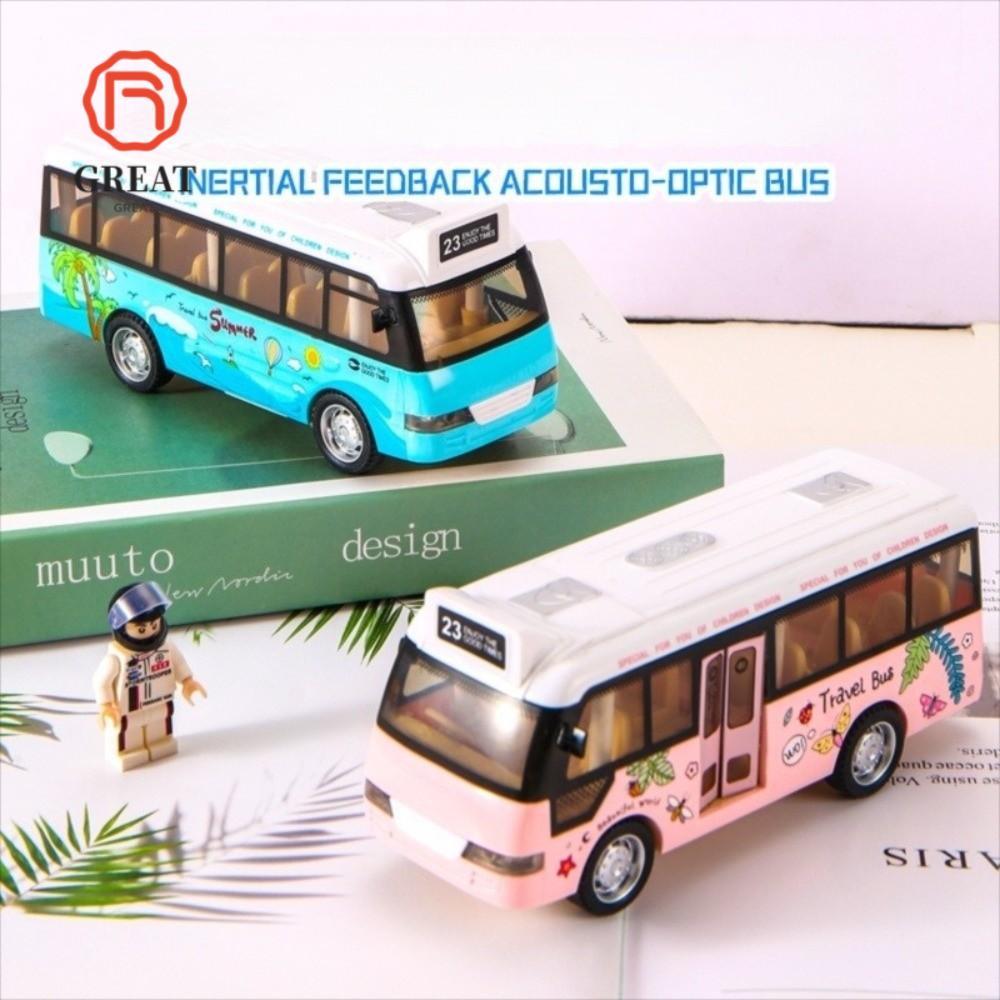 GREAT School Bus รถของเล่น, Interactive Plastic City Bus, Die Cast ประตูเปิดได้พร้อมไฟและเสียง Schoo