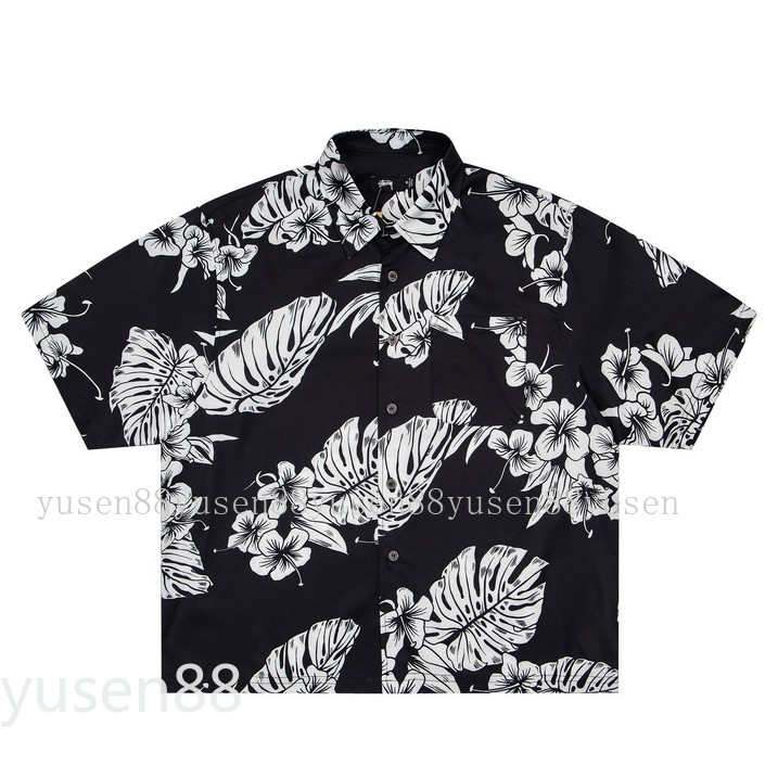 St888sy St888 เสื้อเชิ้ตแขนสั้นเปิดไหล่ลายดอกไม้ตะวันตก Unisex