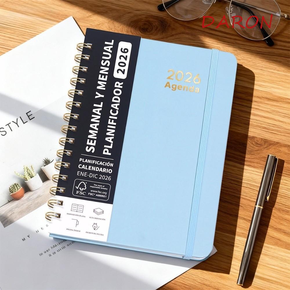 DARON สเปน Planner a5 Notebook, 2026 Coil Calendar Self-Tracking Diary Book, Planner Book Daily Orga