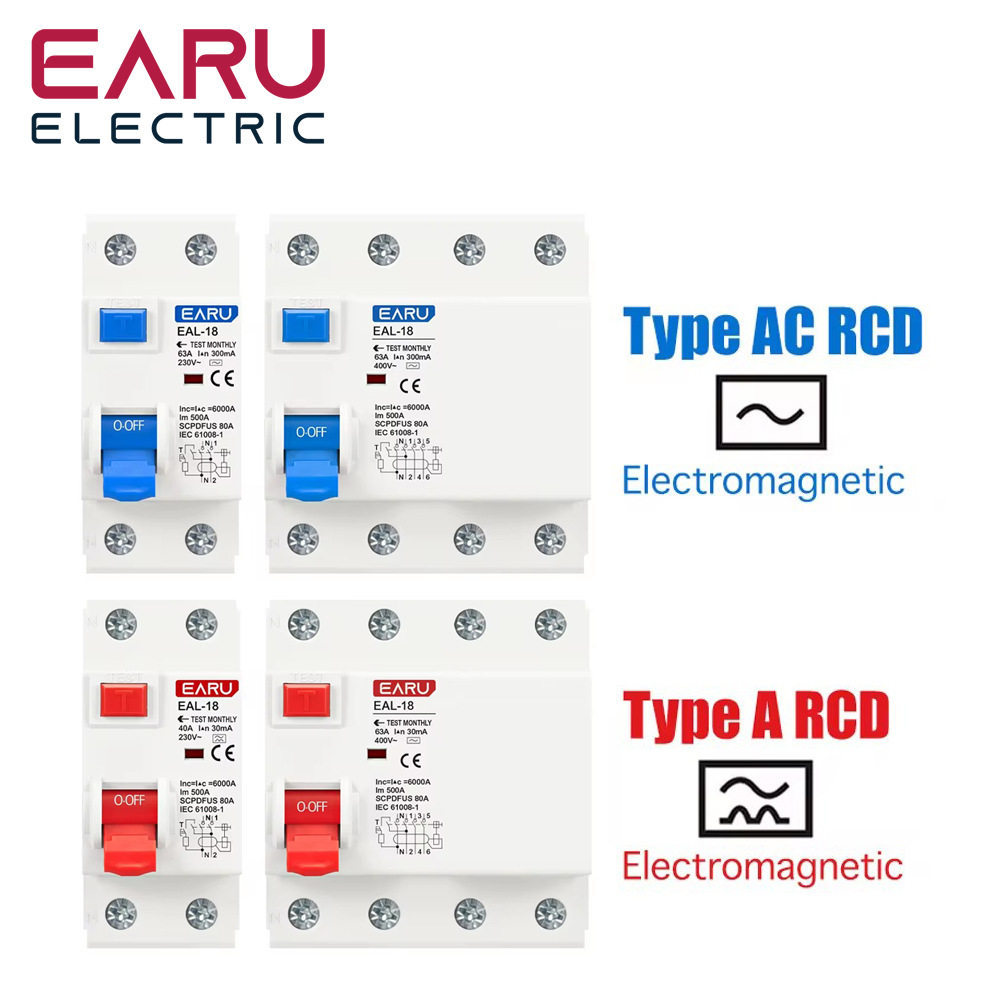 RCCB (RCD/ELCB) แบบ 2P และ 4P Type A/AC/AAC สำหรับป้องกันกระแสไฟรั่วและไฟฟ้าลัดวงจรในระบบไฟฟ้า