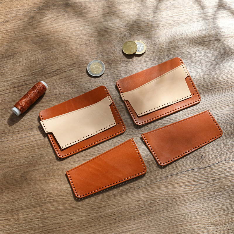 DIY Handmade วัสดุกระเป๋า Casual Mens Short Multi-Function Card Holder หนังแท้ Ultra-Thin First Laye