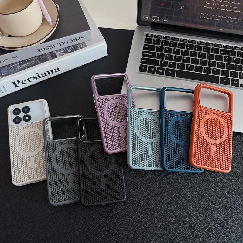 เหมาะสําหรับ Xiaomi POCO F6Pro แม่เหล็กกระจายความร้อนเปลือกตาข่าย POCO X6Pro ปุ่มเลนส์โลหะที่ไวต่อผิวรวมทุกอย่างฝาครอบป้องกันหล่น poco f6pro ใหม่สร้างสรรค์ sh