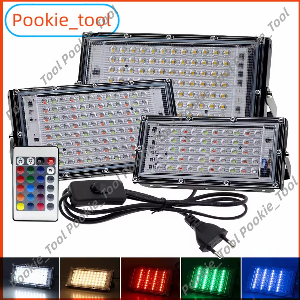 💥พร้อมส่ง💥ไฟสปอตไลท์ RGB 50W 100W กันน้ำ IP65 พร้อมรีโมท ไฟสวน ไฟถนน กลางแจ้ง แสงหลายสี สว่างสูง