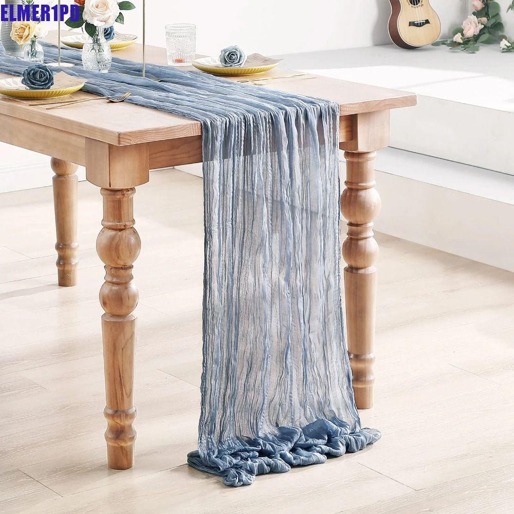 ELMER1PD ตาราง Runners, 90x180/300 ซม.Boho ผ้ากอซผ้าปูโต๊ะ,ตกแต่งโต๊ะกึ่งโปร่งใสหลายสีชนบทประเทศชีสก