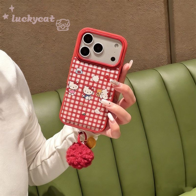 Ins Checkered ดอกไม้ม้าสีแดงหนังเคสโทรศัพท์สําหรับ iPhone 17 16 15 14 13 12 11 Pro Max X Xr Xs Max 7 8 Plus SE2020