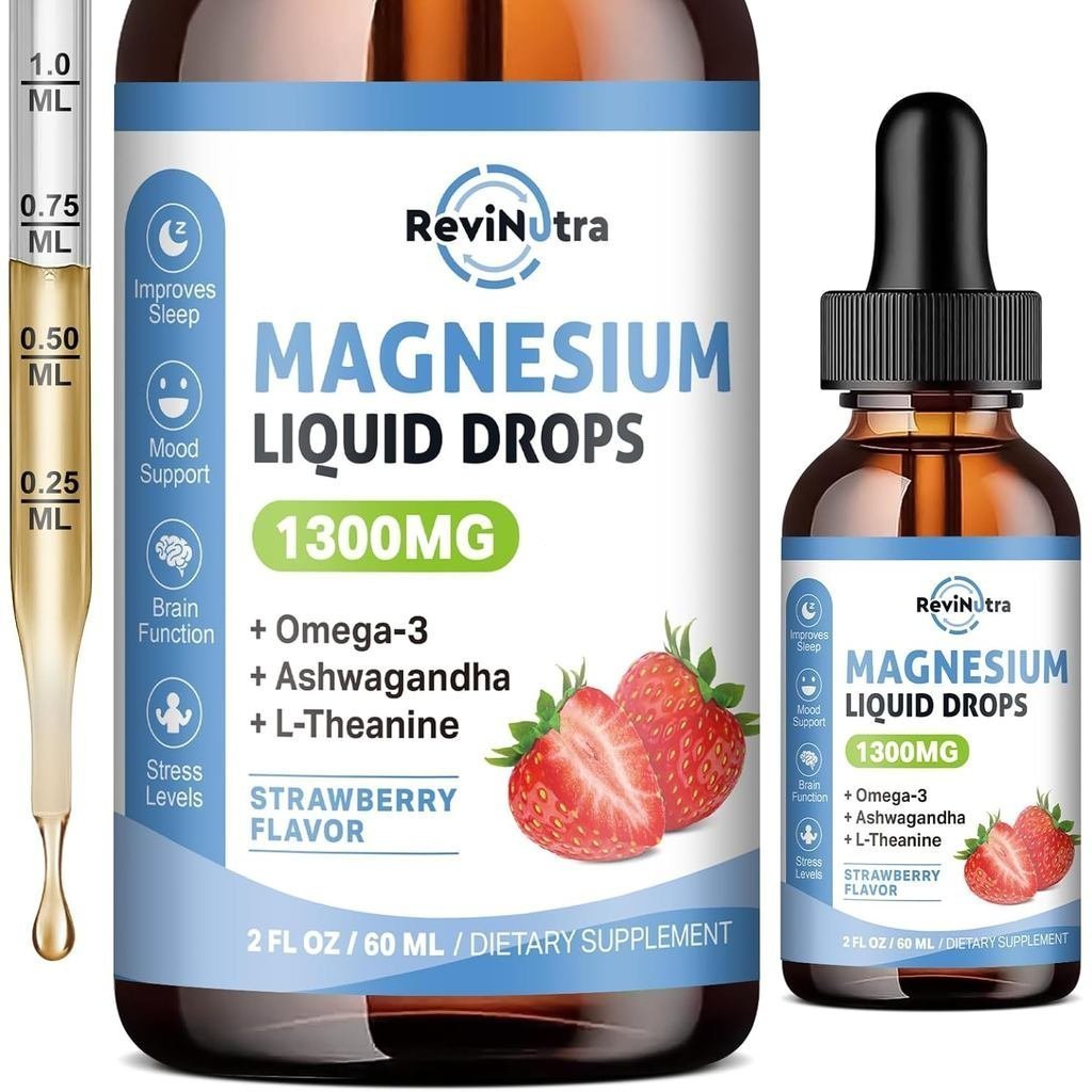Triple Magnesium Complex Liquid Drops, 1300mg Magnesium Glycinate, Taurate & Citrate with Omega3, L-