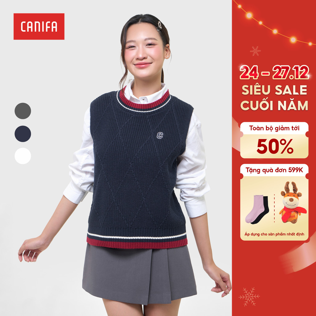 CANIFA เสื้อสเวตเตอร์ผู้หญิงทอแขนกุด 6TE25W005