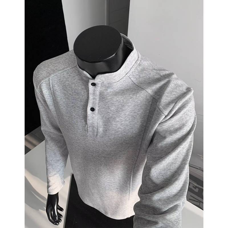 New Henry Collar Pullover Sweater Men's Autumn American-Style Handsome Boxy Long-Sleeved T-shirt Dec