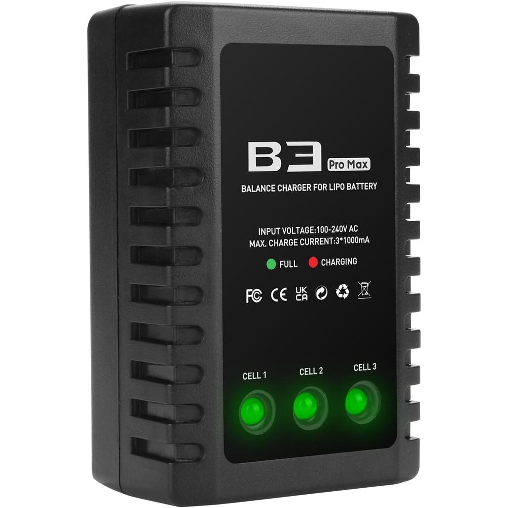 LiPo Battery Charger 2S-3S RC Balance Charger Compact Charger สําหรับ 7.4-11.1V LiPo แบตเตอรี่ (สีดํ