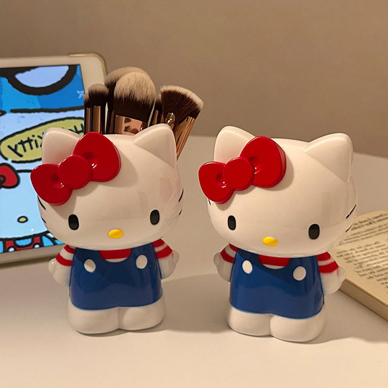 การ์ตูนคิตตี้แมวผู้ถือปากกาสก์ท็อปกล่องเก็บเครื่องเขียนนักเรียนมัลติฟังก์ชั่แต่งหน้าผู้ถือแปรงของขวัญ